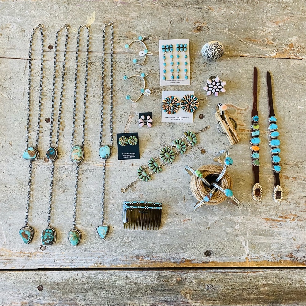 ♥️ Zuni ♥️ Jennifer Booqua Sterling Silver & Turquoise Hair Combs Set - Picture 8 of 8